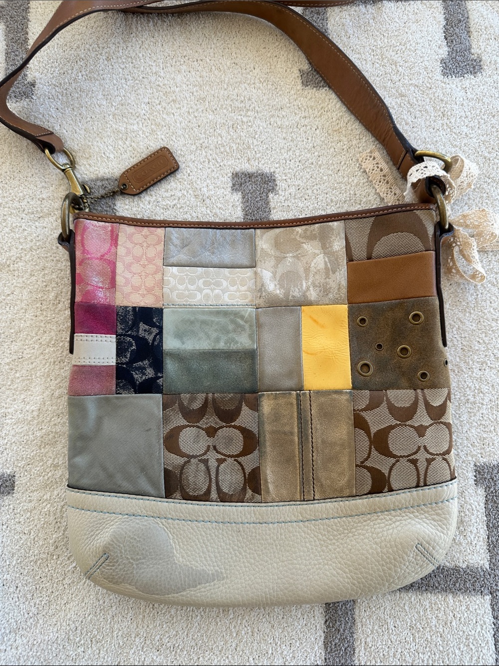 Coach Patchwork Shoulder Bag in Multicolor Leather & Signature Canvas